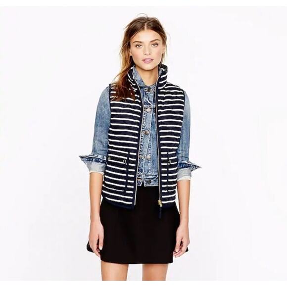J. Crew Puffer Vest Size Small Navy Blue Stripe Quilted Down - Picture 10 of 10